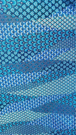 Load image into Gallery viewer, Turquoise Abstract peacock Nylon Spandex print fabric. Great for Dancewear, costumes, leggings. Sold by the Yard.
