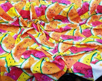 Load image into Gallery viewer, Spandex Fabric ORANGE Watermelon Slices 4 Way Stretch
