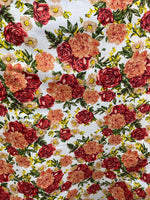Load image into Gallery viewer, Peach floral on white  Poly cotton fabric sold  by yard  POLYCOTTON 58" wide
