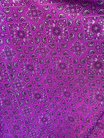 Load image into Gallery viewer, Violet Stretch bandana paisley spandex fabric 58" wide
