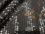 Load image into Gallery viewer, Black on black Honeycomb Mirror Sequins Spandex, 58/60 inch wide, sold by the yard
