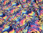 Load image into Gallery viewer, Multi color psychedelic lava Nylon Spandex print fabric. Great for Dancewear, costumes, leggings. Sold by the Yard.
