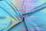 Load image into Gallery viewer, Blue mini square lines Nylon Spandex print fabric. Great for Dancewear, costumes, leggings. Sold by the Yard.
