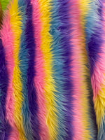 Load image into Gallery viewer, Faux fur, pastel Rainbow shaggy 60" wide  Upholstery Fabric by the yard
