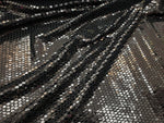 Load image into Gallery viewer, Black on black Honeycomb Mirror Sequins Spandex, 58/60 inch wide, sold by the yard
