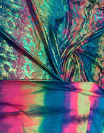 Load image into Gallery viewer, Rainbow King snake design tie dye metallic nylon spandex iridescent foil 4way 58/60"
