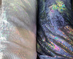 Load image into Gallery viewer, Iridescent Alligator design hologram clear ilusión foil on heavy stretch velvet 4way stretch 58/60
