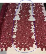 Load image into Gallery viewer, BURGUNDY Vegas peacock sequin gem beaded on mesh, sold by the PANEL - prom, wedding, pageant, costume, home decor,dress, FREESHIPPING
