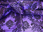 Load image into Gallery viewer, Damask Taffeta purple Black Flocking  fabric per yard
