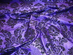 Load image into Gallery viewer, Damask Taffeta purple Black Flocking  fabric per yard
