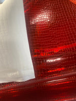 Load image into Gallery viewer, Vinyl faux leather Red Embossed  Crocodile Hologram Glossy Fabric
