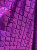 Load image into Gallery viewer, Violet Stretch BIG Mermaid mystique  Spandex Metallic foil scales Fabric by the yard
