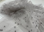 Load image into Gallery viewer, Silver Scattered Pearls Studded Mesh, 2-Way Stretch Fabric per yard
