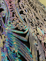 Load image into Gallery viewer, 4-way Stretch Geometric Seashell fishnet sequin mesh dress grown Fabric BY THE YARD
