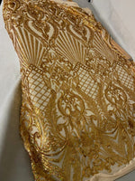 Load image into Gallery viewer, 4-way Stretch Geometric Seashell fishnet sequin mesh dress grown Fabric BY THE YARD
