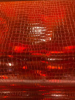 Load image into Gallery viewer, Vinyl faux leather Red Embossed  Crocodile Hologram Glossy Fabric
