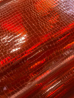 Load image into Gallery viewer, Vinyl faux leather Red Embossed  Crocodile Hologram Glossy Fabric
