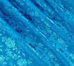 Load image into Gallery viewer, Turquoise  jacquard fabric Satin Floral 58" wide per yard
