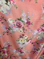 Load image into Gallery viewer, Roses on peach Charmeuse Satin polyester fabric 60" Wide Silky Shinny by the yard
