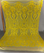 Load image into Gallery viewer, 4-way Stretch Geometric Seashell fishnet sequin mesh dress grown Fabric BY THE YARD
