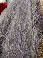 Load image into Gallery viewer, Lavender feather gold tinsel on mesh fabric per yard 60" wide
