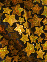 Load image into Gallery viewer, Stretch Velvet with Gold hologram mirrored star, dance wear home decor fabric by the yard 60" Wide
