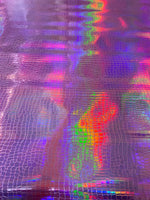 Load image into Gallery viewer, Pink Embossed Holographic Crocodile Hologram Glossy Fabric Material
