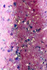 Load image into Gallery viewer, Pink iridescent Sequin on Stretch Velvet 4-Way stretch 60" Wide
