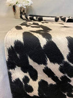 Load image into Gallery viewer, Mantel Table Linen Runner, Cow Hide Print Faux Suede Fur, holiday birthday baby shower home table decor
