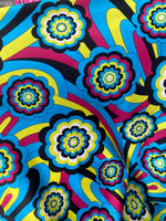 Load image into Gallery viewer, Funky blue floral stretch spandex fabric SOLD BY YARD 60
