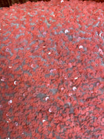 Load image into Gallery viewer, Coral Sequin on Stretch Velvet 4-Way stretch  dance wear home decor fabric by the yard 60" Wide
