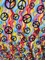 Load image into Gallery viewer, Groovy peace design stretch spandex fabric SOLD BY YARD 60 inches wide
