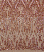 Load image into Gallery viewer, Victorian Egg/Tulip, Rose Gold, Big Print, Sequin, 4-way Stretch, Fabric 54" Sold By the Yard, Wedding, Prom, Dresses, Lingerie, Pageant
