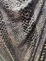 Load image into Gallery viewer, Velvet stretch, charcoal crocodile fabric 58” wide
