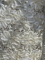 Load image into Gallery viewer, Ivory Satin floral with sequin fabric per yard
