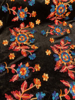 Load image into Gallery viewer, Stretch velvet Floral embroidered  On Black fabric by the yard 60" Wide
