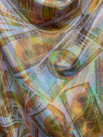 Load image into Gallery viewer, Stretch spandex Gold Money glitter 100 dollar 4 for way  fabric
