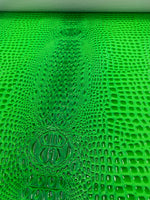 Load image into Gallery viewer, Half yard cuts Vinyl faux leather Neon green Swamp 3D Crocodile  embossed upholstery fabric
