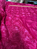 Load image into Gallery viewer, Hot pink satin Rosette 3D Flower drapery fabric BY THE YARD 54" Wide

