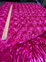 Load image into Gallery viewer, Hot pink satin Rosette 3D Flower drapery fabric BY THE YARD 54" Wide
