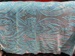 Load image into Gallery viewer, Mint blue Victorian Egg/Tulip, Sequin, 4-way Stretch, Fabric 54" Sold By the yard
