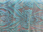 Load image into Gallery viewer, Mint blue Victorian Egg/Tulip, Sequin, 4-way Stretch, Fabric 54" Sold By the yard

