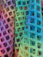 Load image into Gallery viewer, Purple /blue / green sparkle Shiny Fishnet with Lurex Nylon Spandex 60" Sold by Yard  58" wide  Sportswear, Athletic
