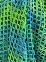 Load image into Gallery viewer, Green/ Blue sparkle Shiny Fishnet with Lurex Nylon Spandex 60" Sold by Yard  58" wide  Sportswear, Athletic
