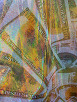 Load image into Gallery viewer, Stretch spandex Gold Money glitter 100 dollar 4 for way  fabric
