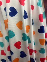 Load image into Gallery viewer, Multi hearts on white spandex Swimsuit clothing Fabric by the yard

