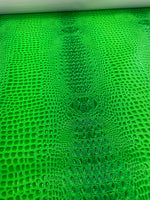 Load image into Gallery viewer, Half yard cuts Vinyl faux leather Neon green Swamp 3D Crocodile  embossed upholstery fabric
