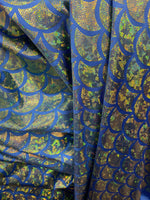 Load image into Gallery viewer, Dark blue Stretch big Mermaid mystique  Spandex Metallic foil scales Fabric by the yard

