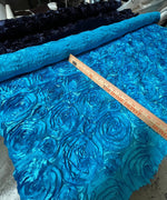 Load image into Gallery viewer, turquoise satin Rosette 3D Flower drapery fabric BY THE YARD 54" Wide
