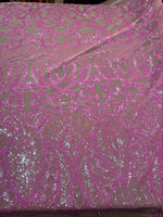 Load image into Gallery viewer, Pink Sequin mesh fabric 4-way Stretch, Fabric 54" By the Yard
